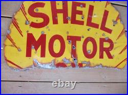 C1930's Shell Motor Oil 25 Metal Porcelain Double-Sided Sign C1930's Shell Motor Oil 25 Metal Porcelain Double-Sided Sign
