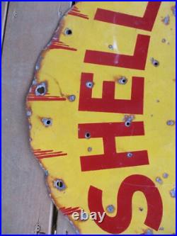 C1930's Shell Motor Oil 25 Metal Porcelain Double-Sided Sign C1930's Shell Motor Oil 25 Metal Porcelain Double-Sided Sign