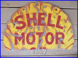 C1930's Shell Motor Oil 25 Metal Porcelain Double-Sided Sign C1930's Shell Motor Oil 25 Metal Porcelain Double-Sided Sign