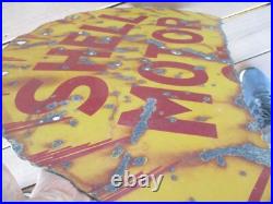 C1930's Shell Motor Oil 25 Metal Porcelain Double-Sided Sign C1930's Shell Motor Oil 25 Metal Porcelain Double-Sided Sign
