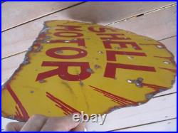 C1930's Shell Motor Oil 25 Metal Porcelain Double-Sided Sign C1930's Shell Motor Oil 25 Metal Porcelain Double-Sided Sign