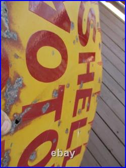 C1930's Shell Motor Oil 25 Metal Porcelain Double-Sided Sign C1930's Shell Motor Oil 25 Metal Porcelain Double-Sided Sign