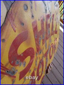 C1930's Shell Motor Oil 25 Metal Porcelain Double-Sided Sign C1930's Shell Motor Oil 25 Metal Porcelain Double-Sided Sign