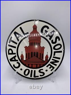 Capital Gasoline Porcelain Gas Motor Oil Service Station Pump Plate Sign