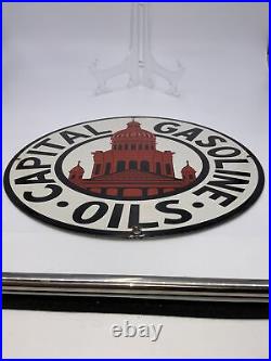 Capital Gasoline Porcelain Gas Motor Oil Service Station Pump Plate Sign