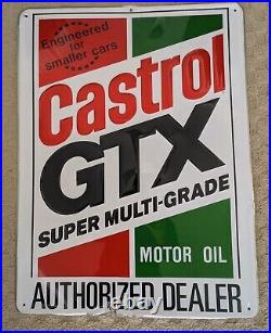 Castrol GTX Super Multi-Grade Motor Oil Embossed Authorized Dealer Metal Sign