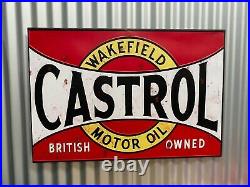 Castrol Wakefield Motor Oil Huge Embossed Tin Sign Perfect With Bowser Oil Can