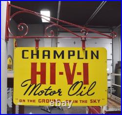 Champlin HI-V-I Motor Oil Double Sided Porcelain Sign 32 Inches Wide 20 Tall