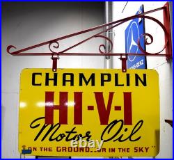 Champlin HI-V-I Motor Oil Double Sided Porcelain Sign 32 Inches Wide 20 Tall