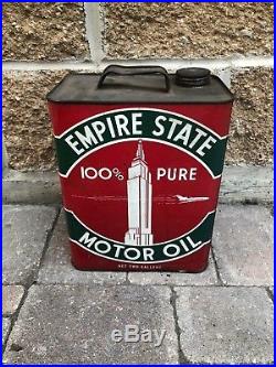 Circa 1960's Vintage Empire State Motor Oil Can 100% Pure 2 Gallons Metal Sign