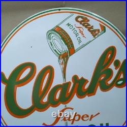 Clarks Motor Oil Porcelain Enamel Sign 30 x 30 Inches 1 Sided