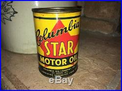 Columbia Star St. Louis Graphic Motor Oil Can Qt Gas Sign Old Vintage Original