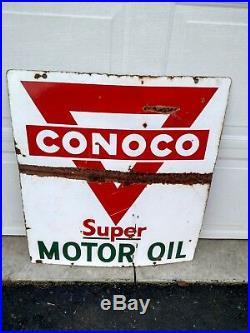 Conoco Super Motor Oil Porcelain Double Sided Sign 30