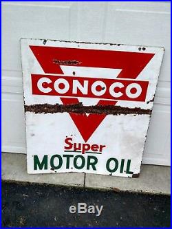 Conoco Super Motor Oil Porcelain Double Sided Sign 30