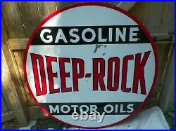 DEEP ROCK PORCELAIN SIGN & POLE 48 1930's Gasoline Motor Oil can Gas RARE