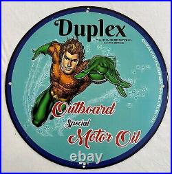 Duplex Outboard Motor Oil Aquaman Porcelain Metal Gas Station Oil Pump Ad Sign
