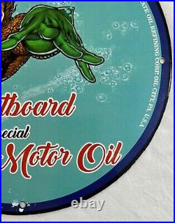 Duplex Outboard Motor Oil Aquaman Porcelain Metal Gas Station Oil Pump Ad Sign