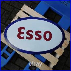 ESSO Gas Gasoline Motor Oil Vintage Garage Large Porcelain Enamel Sign Shield