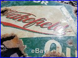 Early 1899 1909 Wakefield Motor Oil D/sided Enamel Sign Green with Oil Can
