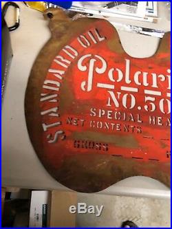 Early 1900s Original Polarine Motor Oil Advertising Vintage Brass Stencil Sign