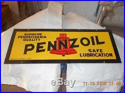 Early ORIGINAL porcelain PENNZOIL 40x15 vintage sign Motor oil GAS garage