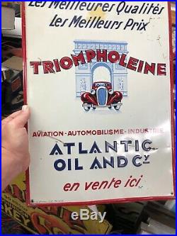 Early % Original Atlantic Motor Oil Tin Not Porcelain Sign Triompholeine RARE