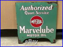 Early Original IMPERIAL MARVELUBE MOTOR OIL Sign PORCELAIN Rack Gas Oil Station