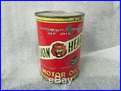 Early Original Lion Head Motor Oil Quart Metal Can Gilmore Oil Co