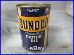 Early Original N. O. S. Sunoco Mercury Made Motor Oil Quart Can 1946 Full