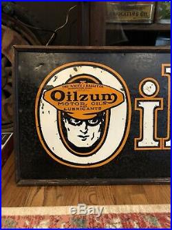 Early Original Oilzum Tin Sign Wood Frame motor oil gas sign rare Gas Gallon Wow