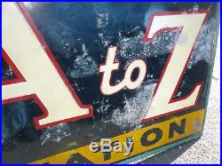 Early Tin SUNOCO A to Z Lubrication Sign MOTOR OIL SIGN Very Rare! 1941