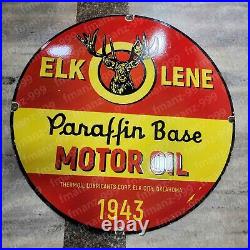 Elkolene Motor Oil Porcelain Enamel Sign 30 Inches Round