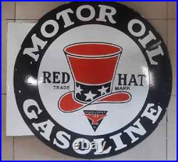 Enamel Sign Motor Oil Gasoline Flanged Size 25x24 Inches Double Sided