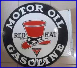 Enamel Sign Motor Oil Gasoline Flanged Size 25x24 Inches Double Sided