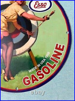 Esso Gasoline Porcelain Pinup Girl Sign Motor Oil Lubricants Engine Pump Plate