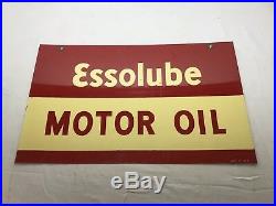 Essolube Motor Oil Original Porcelain Gas & Oil Sign Double Sided NICE