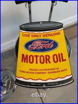 Ford Motor Oil Porcelain Can Sign Ing Rich 3-32 SAE 30 Dearborn MI USA