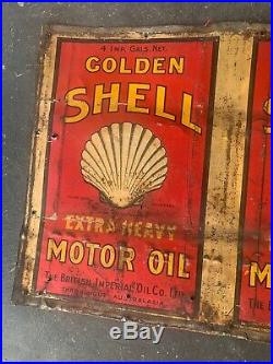 GOLDEN SHELL MOTOR OIL Scarce Flattened Early Vintage Drum Sheet Tin Sign