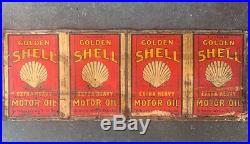 GOLDEN SHELL MOTOR OIL Scarce Flattened Early Vintage Drum Sheet Tin Sign