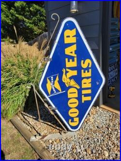 GOODYEAR PORCELAIN ADVERTISING SIGN MOTOR OIL GAS With Original Bracket