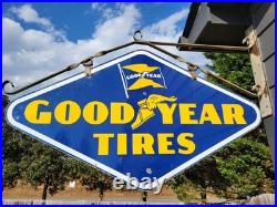 GOODYEAR PORCELAIN ADVERTISING SIGN MOTOR OIL GAS With Original Bracket