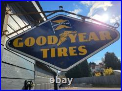 GOODYEAR PORCELAIN ADVERTISING SIGN MOTOR OIL GAS With Original Bracket
