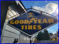 GOODYEAR PORCELAIN ADVERTISING SIGN MOTOR OIL GAS With Original Bracket