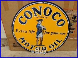 GUARANTEED Original Conoco Motor Oil Gas Porcelain Sign TAC AUTHENTICATED