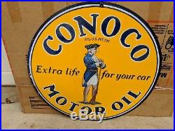 GUARANTEED Original Conoco Motor Oil Gas Porcelain Sign TAC AUTHENTICATED