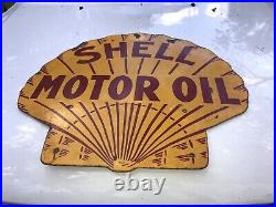 GUARANTEED VINTAGE & ORIGINAL DOUBLE SIDED PORCELAIN SHELL MOTOR OIL SIGN 25x24