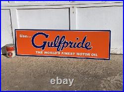 GULFPRIDE MOTOR OIL LARGE EMBOSSED METAL SIGN, (42x 12) NICE SIGN, EXC COND GULFPRIDE MOTOR OIL LARGE EMBOSSED METAL SIGN, (42x 12) NICE SIGN, EXC COND