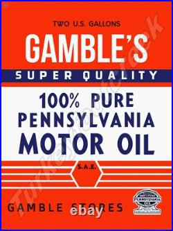 Gamble's Super Quality Motor Oil Gamble Stores 24 x 30 METAL SIGN