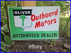 Giant Double-sided Vintage Oliver Outboard Motor Porcelain Sign Gas Oil 30 X 20 Giant Double-sided Vintage Oliver Outboard Motor Porcelain Sign Gas Oil 30 X 20