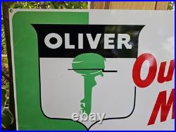 Giant Double-sided Vintage Oliver Outboard Motor Porcelain Sign Gas Oil 30 X 20 Giant Double-sided Vintage Oliver Outboard Motor Porcelain Sign Gas Oil 30 X 20